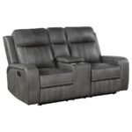 RAELYNN UPHOLSTERED TRACK ARM MOTION LOVESEAT GREY
