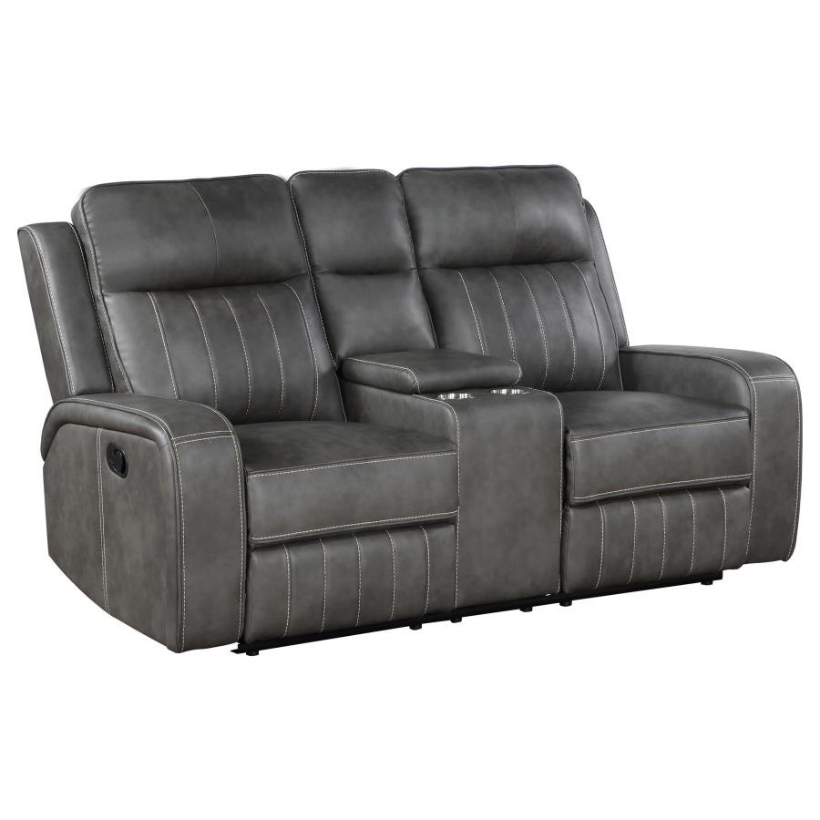 603192_02x900.jpg RAELYNN UPHOLSTERED TRACK ARM MOTION LOVESEAT GREY - Image 1