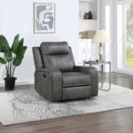 RAELYNN UPHOLSTERED TRACK ARM RECLINER GREY - Image 2