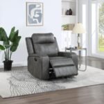 RAELYNN UPHOLSTERED TRACK ARM RECLINER GREY - Image 3