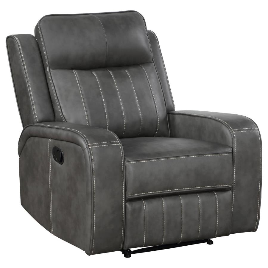 603193_03x900.jpg RAELYNN UPHOLSTERED TRACK ARM RECLINER GREY - Image 1