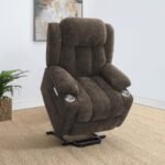 HOUSTON UPHOLSTERED POWER LIFT RECLINER CHAIR DARK BROWN - Image 3