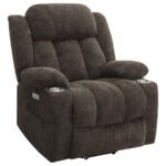 HOUSTON UPHOLSTERED POWER LIFT RECLINER CHAIR DARK BROWN