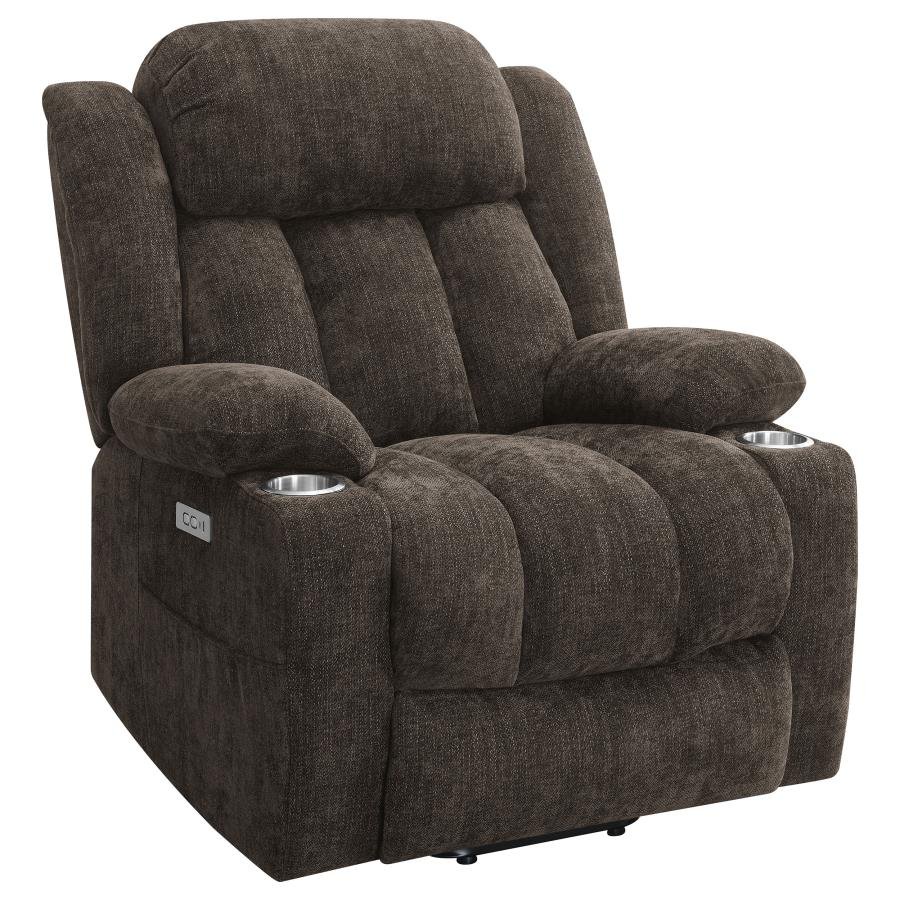 603233P_04x900.jpg HOUSTON UPHOLSTERED POWER LIFT RECLINER CHAIR DARK BROWN - Image 1
