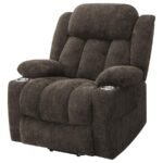 HOUSTON UPHOLSTERED POWER LIFT RECLINER CHAIR DARK BROWN - Image 7