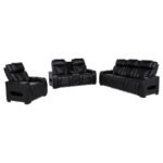 ZUMA 3-PIECE FAUX LEATHER DUAL POWER LED SOFA SET BLACK