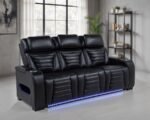 ZUMA FAUX LEATHER DUAL POWER RECLINING LED SOFA BLACK - Image 2