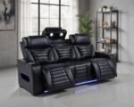 ZUMA FAUX LEATHER DUAL POWER RECLINING LED SOFA BLACK - Image 3