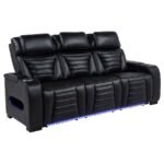 ZUMA FAUX LEATHER DUAL POWER RECLINING LED SOFA BLACK