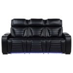 ZUMA FAUX LEATHER DUAL POWER RECLINING LED SOFA BLACK - Image 5