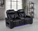 ZUMA FAUX LEATHER DUAL POWER RECLINING LED LOVESEAT BLACK - Image 2
