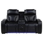 ZUMA FAUX LEATHER DUAL POWER RECLINING LED LOVESEAT BLACK - Image 4