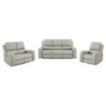 BRICKSTON 3-PIECE TRIPLE POWER RECLINING SOFA SET GREY - Image 2