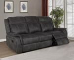LAWRENCE UPHOLSTERED PADDED ARM RECLINING SOFA CHARCOAL - Image 2