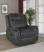 LAWRENCE UPHOLSTERED PADDED ARM GLIDER RECLINER CHARCOAL - Image 2