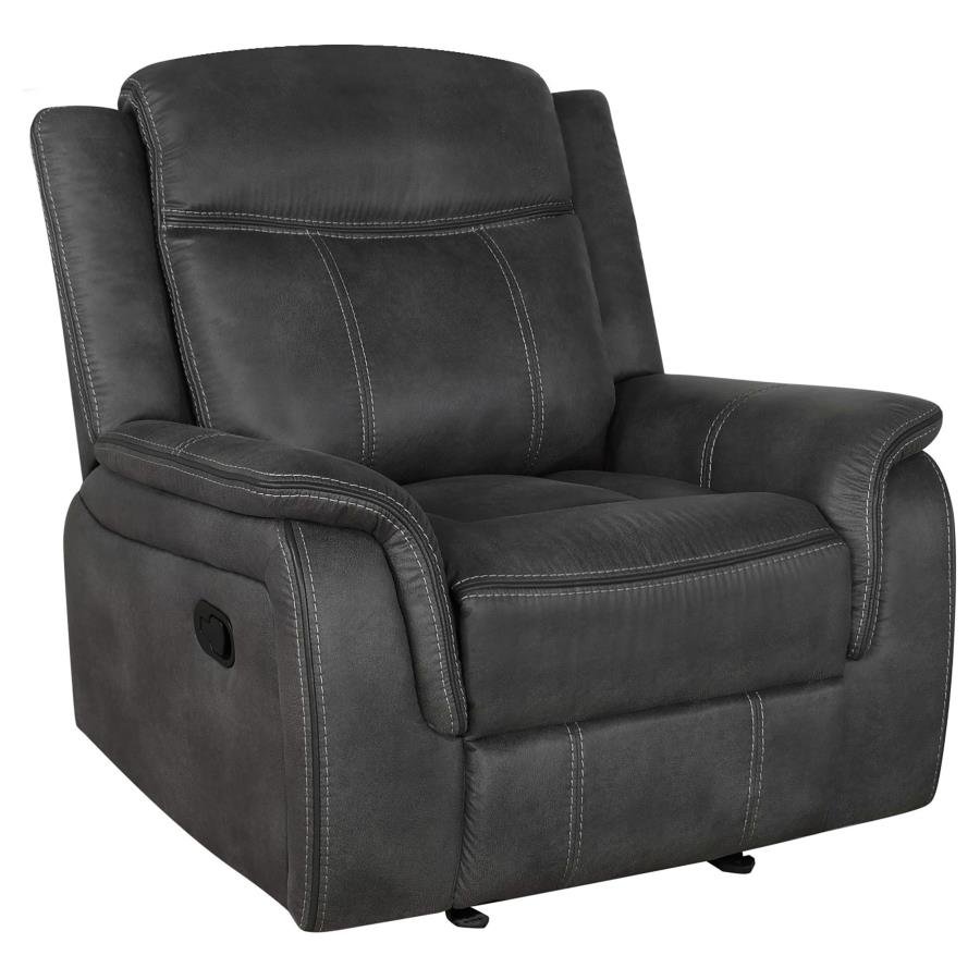 603506_03x900.jpg LAWRENCE UPHOLSTERED PADDED ARM GLIDER RECLINER CHARCOAL - Image 1