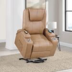 ARMSTRONG UPHOLSTERED POWER LIFT MASSAGE RECLINER CAMEL - Image 3