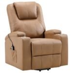 ARMSTRONG UPHOLSTERED POWER LIFT MASSAGE RECLINER CAMEL - Image 4