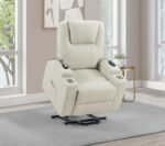 ARMSTRONG UPHOLSTERED POWER LIFT MASSAGE RECLINER IVORY - Image 4