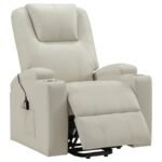 ARMSTRONG UPHOLSTERED POWER LIFT MASSAGE RECLINER IVORY