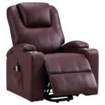 ARMSTRONG UPHOLSTERED POWER LIFT MASSAGE RECLINER WINE
