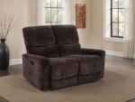 NAVARRO CHENILLE UPHOLSTERED RECLINING LOVESEAT DARK BROWN - Image 2