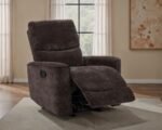 NAVARRO CHENILLE UPHOLSTERED GLIDER RECLINER DARK BROWN - Image 3