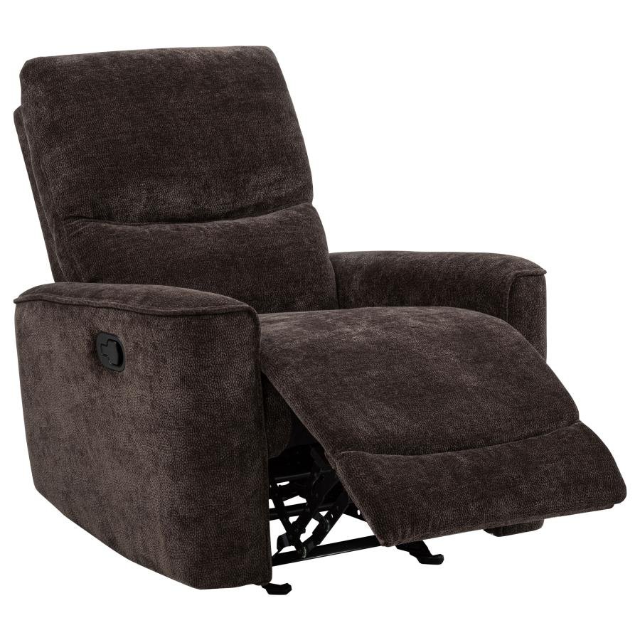 609573_04x900.jpg NAVARRO CHENILLE UPHOLSTERED GLIDER RECLINER DARK BROWN - Image 1