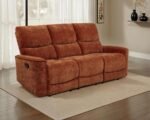 NAVARRO CHENILLE UPHOLSTERED RECLINING SOFA BURNT ORANGE - Image 2