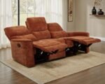 NAVARRO CHENILLE UPHOLSTERED RECLINING SOFA BURNT ORANGE - Image 3