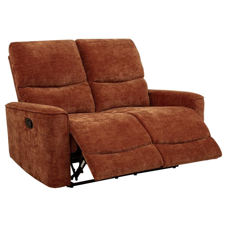 609575_04x900.jpg NAVARRO CHENILLE UPHOLSTERED RECLINING LOVESEAT BURNT ORANGE - Image 1