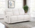 KENNETT CHENILLE UPHOLSTERED POWER RECLINING SOFA IVORY - Image 2