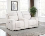 KENNETT CHENILLE UPHOLSTERED POWER RECLINING LOVESEAT IVORY - Image 2