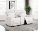 KENNETT CHENILLE UPHOLSTERED POWER RECLINING LOVESEAT IVORY - Image 3