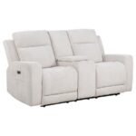 KENNETT CHENILLE UPHOLSTERED POWER RECLINING LOVESEAT IVORY - Image 4