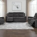 KENNETT 3-PIECE CHENILLE POWER RECLINING SOFA SET DARK GREY