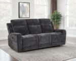 KENNETT CHENILLE UPHOLSTERED POWER RECLINING SOFA DARK GREY - Image 2