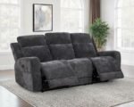 KENNETT CHENILLE UPHOLSTERED POWER RECLINING SOFA DARK GREY - Image 3