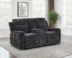 KENNETT CHENILLE UPHOLSTERED POWER RECLINING LOVESEAT GREY - Image 2