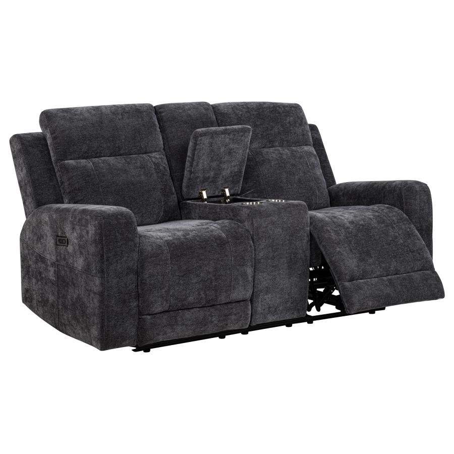 610155P_04x900.jpg KENNETT CHENILLE UPHOLSTERED POWER RECLINING LOVESEAT GREY - Image 1