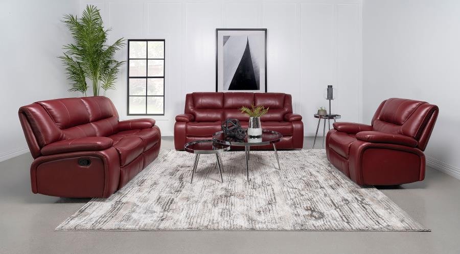 610241-S3_01x900.jpg CAMILA 3-PIECE UPHOLSTERED RECLINING SOFA SET RED - Image 1