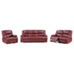 CAMILA 3-PIECE UPHOLSTERED RECLINING SOFA SET RED - Image 2