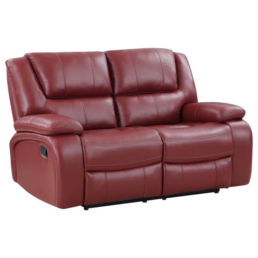 610242_03x900.jpg CAMILA UPHOLSTERED MOTION RECLINING LOVESEAT RED - Image 1