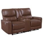 GREENFIELD UPHOLSTERED POWER RECLINING LOVESEAT SADDLE BROWN