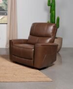 GREENFIELD UPHOLSTERED POWER RECLINER CHAIR SADDLE BROWN - Image 2