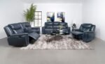 SLOANE 3-PIECE UPHOLSTERED RECLINING SOFA SET BLUE