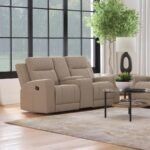 BRENTWOOD UPHOLSTERED MOTION RECLINING LOVESEAT TAUPE - Image 2
