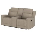 BRENTWOOD UPHOLSTERED MOTION RECLINING LOVESEAT TAUPE - Image 5