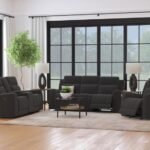 BRENTWOOD 3-PIECE UPHOLSTERED RECLINING SOFA SET CHARCOAL