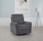 ADLER UPHOLSTERED POWER SWIVEL GLIDER RECLINER CHARCOAL GREY - Image 2